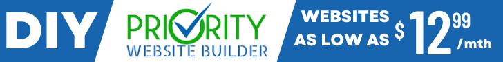 Leaderboard ad for Priority Website Builder starting at $12.99 per month.